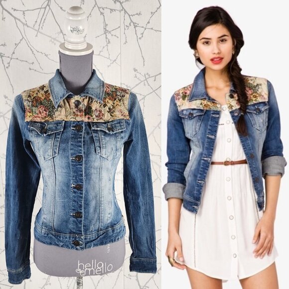 Forever 21 Tapestry Panel Denim Jacket - Picture 1 of 7